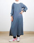 Gathered Sleeves grey kids Abaya Grey