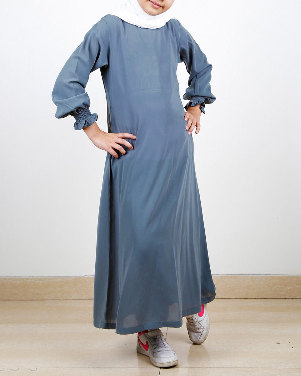 Gathered Sleeves grey kids Abaya Grey