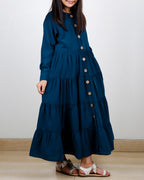 Contemporary Multi Layered Gather Kids Abaya Blue