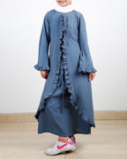 Dapper Grey Jacket Syle Frill Kids Abaya Grey