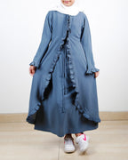 Dapper Grey Jacket Syle Frill Kids Abaya Grey
