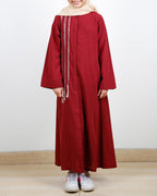 Elegant Brick Red Embroidered Kids Abaya Brick Red