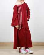 Elegant Brick Red Embroidered Kids Abaya Brick Red