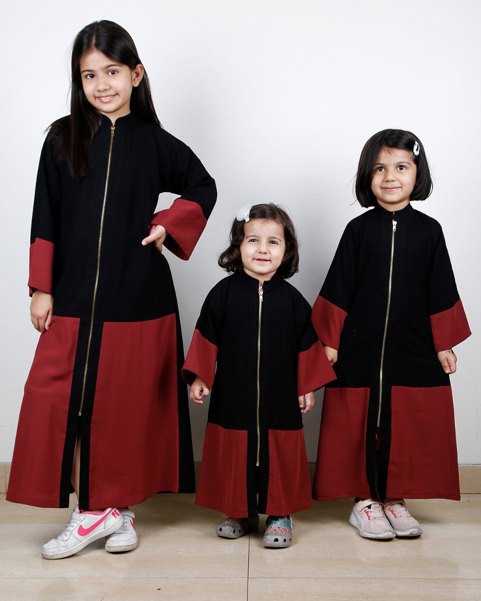 Dazzling ZipUp Black Kids Abaya Black