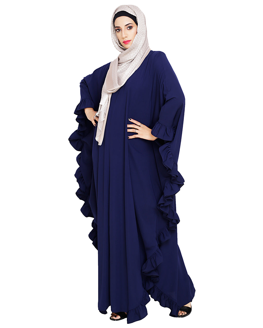 Ruffled Ash Brown Kaftan Wine