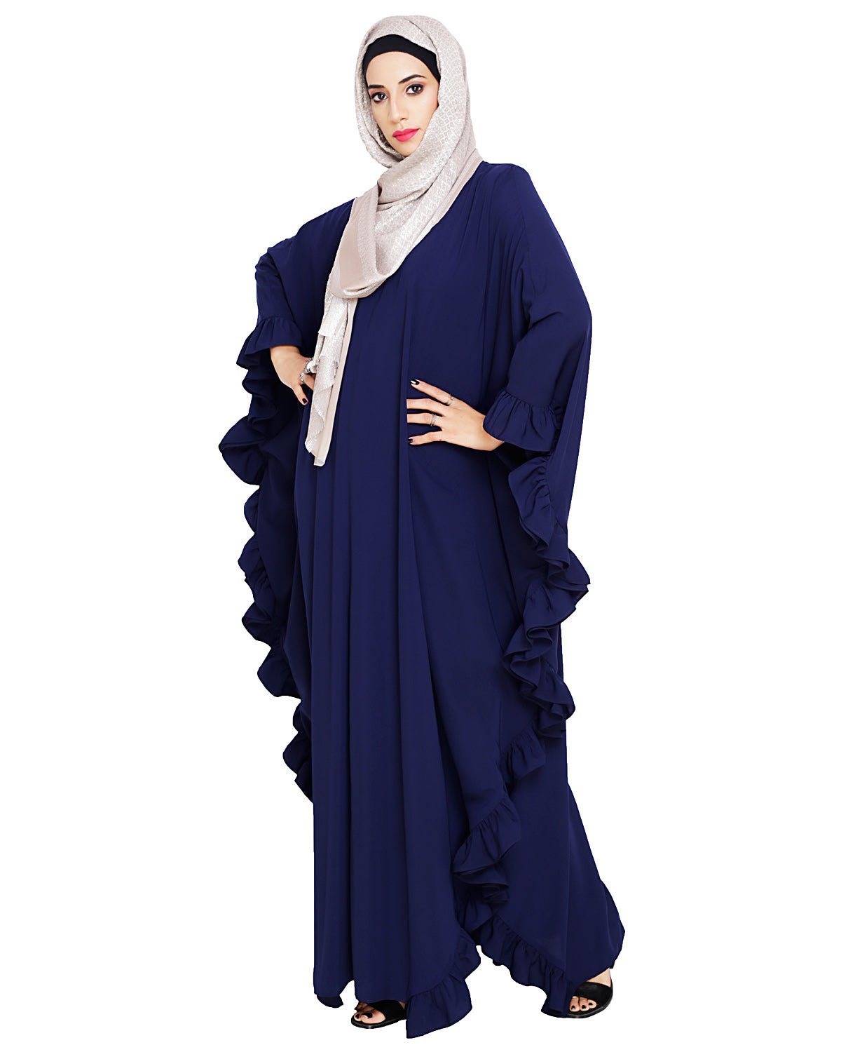 Ruffled Ash Brown Kaftan Wine