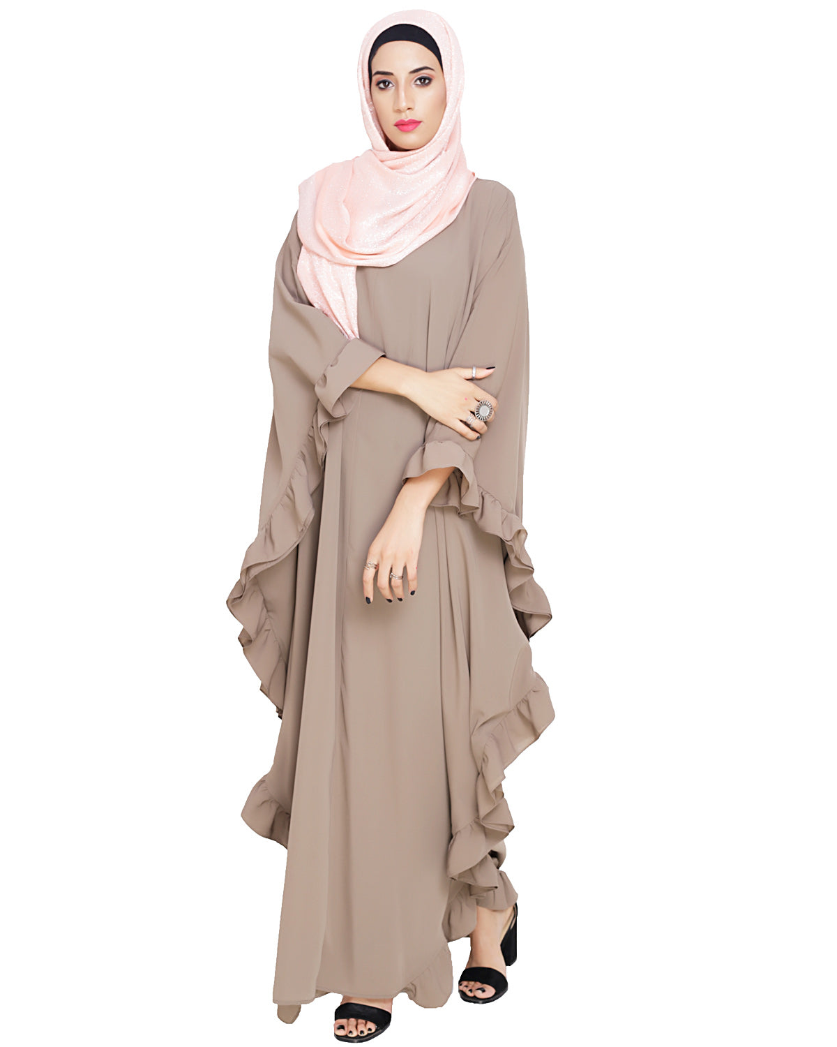 Ruffled Ash Brown Kaftan Wine