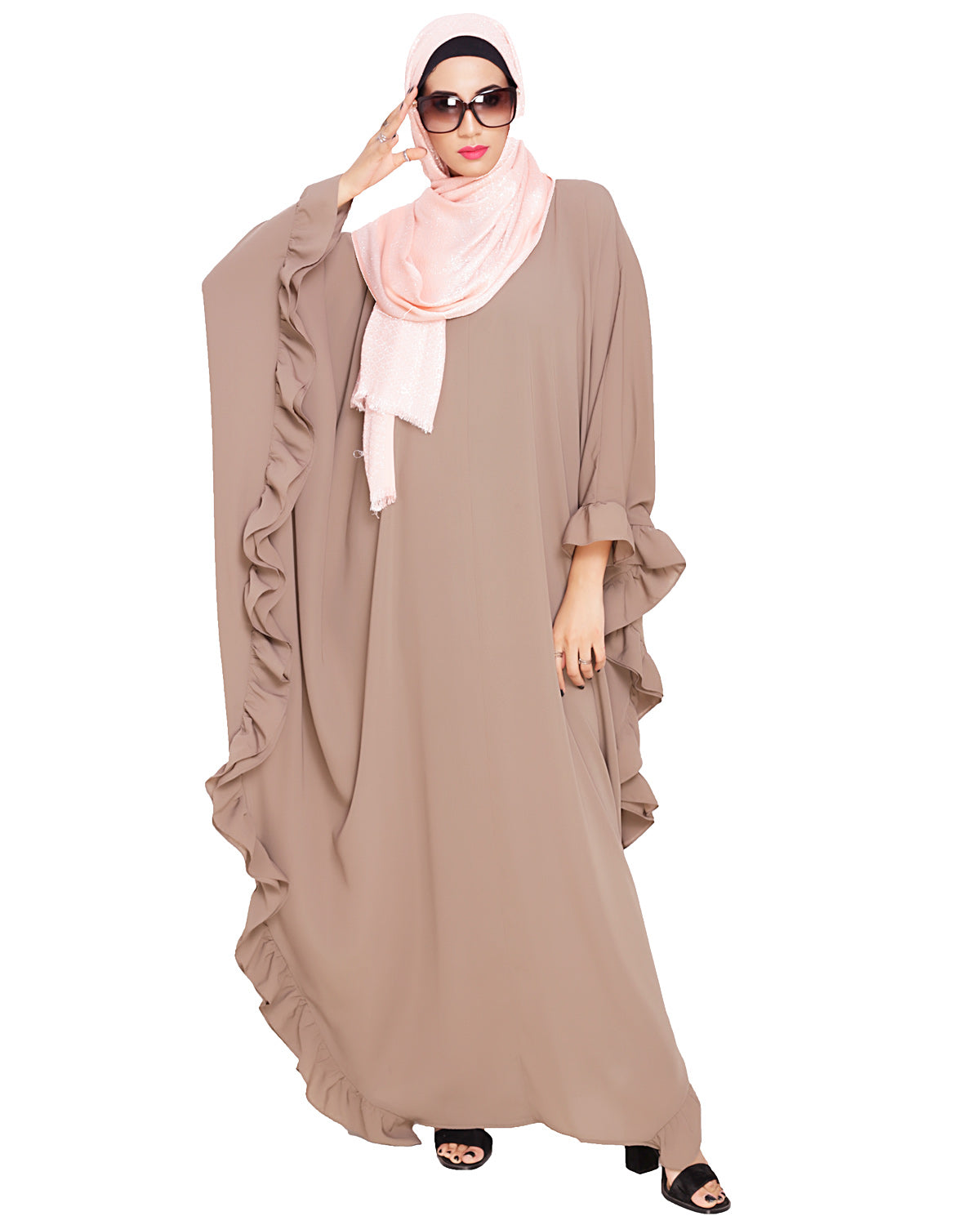 Ruffled Ash Brown Kaftan Wine