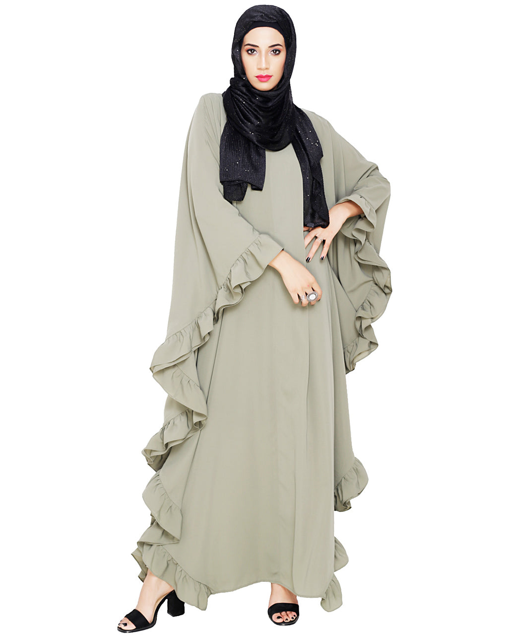 Ruffled Ash Brown Kaftan Wine