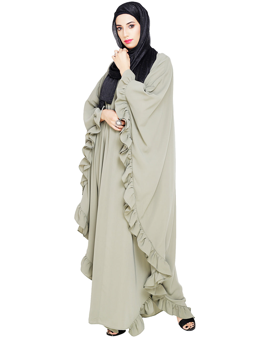 Ruffled Ash Brown Kaftan Wine