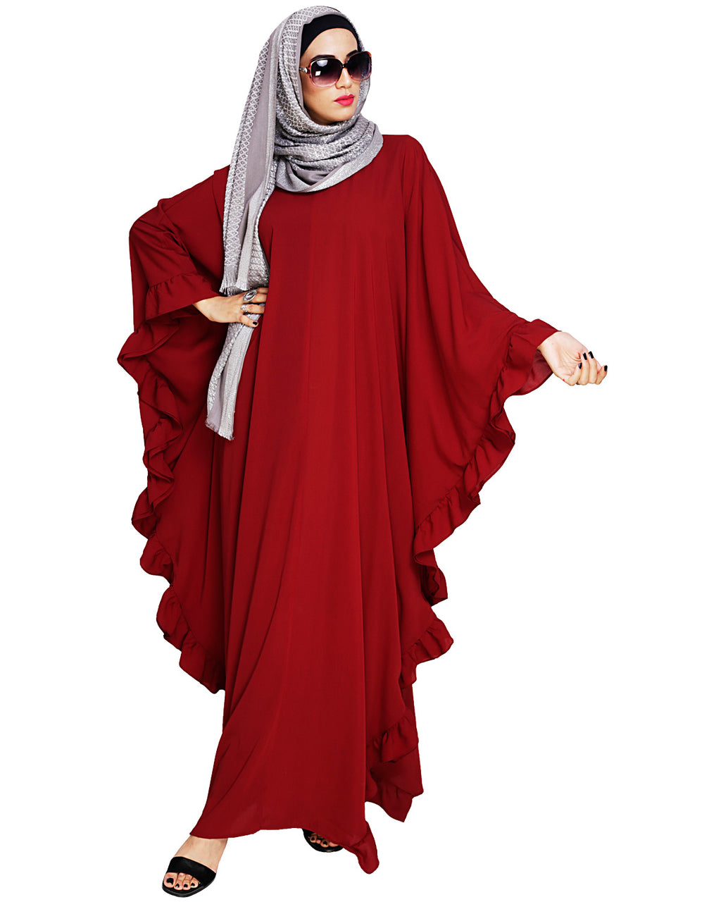 Ruffled Ash Brown Kaftan Wine