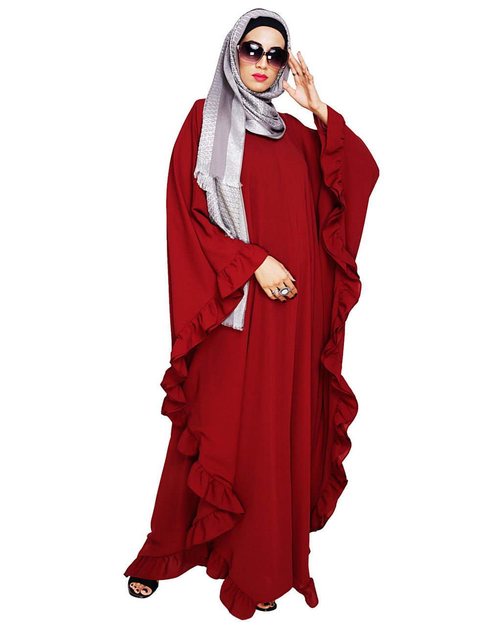 Ruffled Ash Brown Kaftan Wine