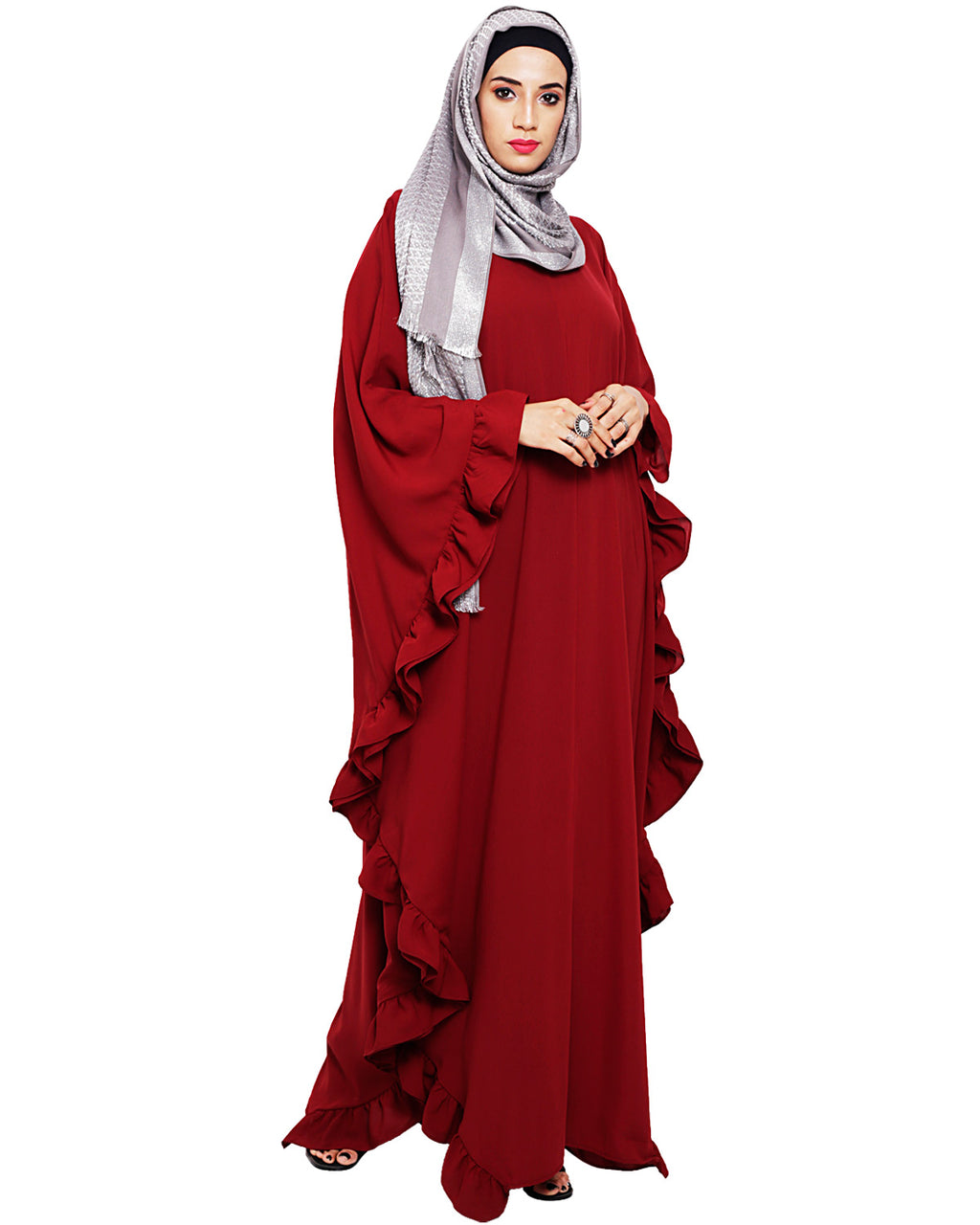 Ruffled Ash Brown Kaftan Wine