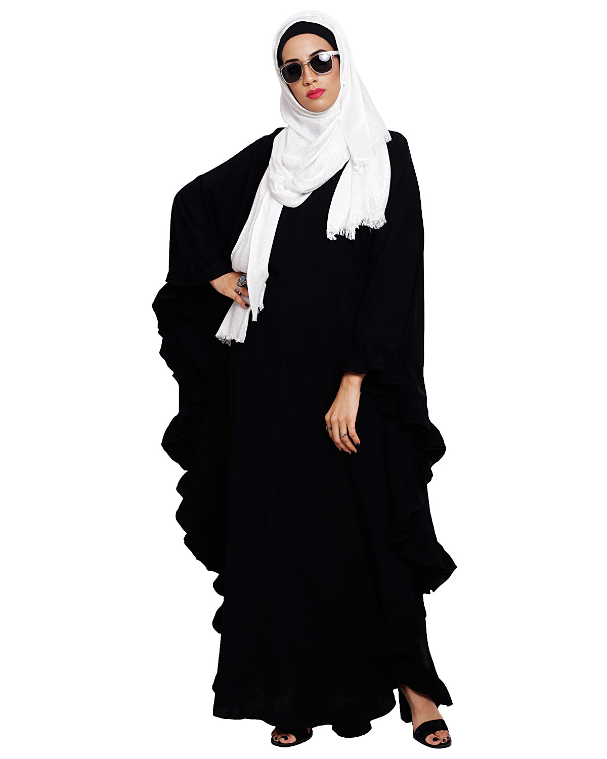 Ruffled Ash Brown Kaftan Black