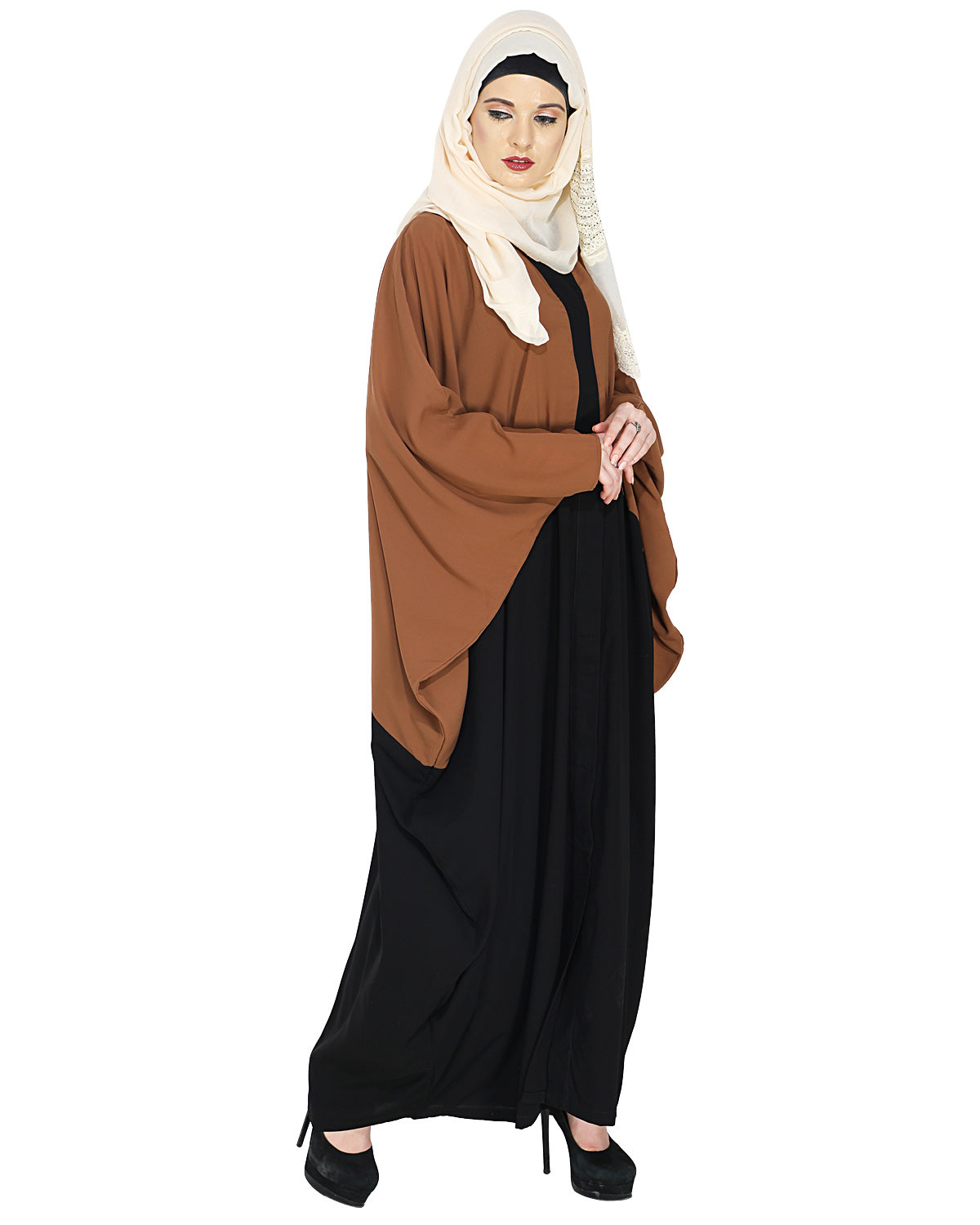 Deep Tan and Black Casual Kaftan Brown