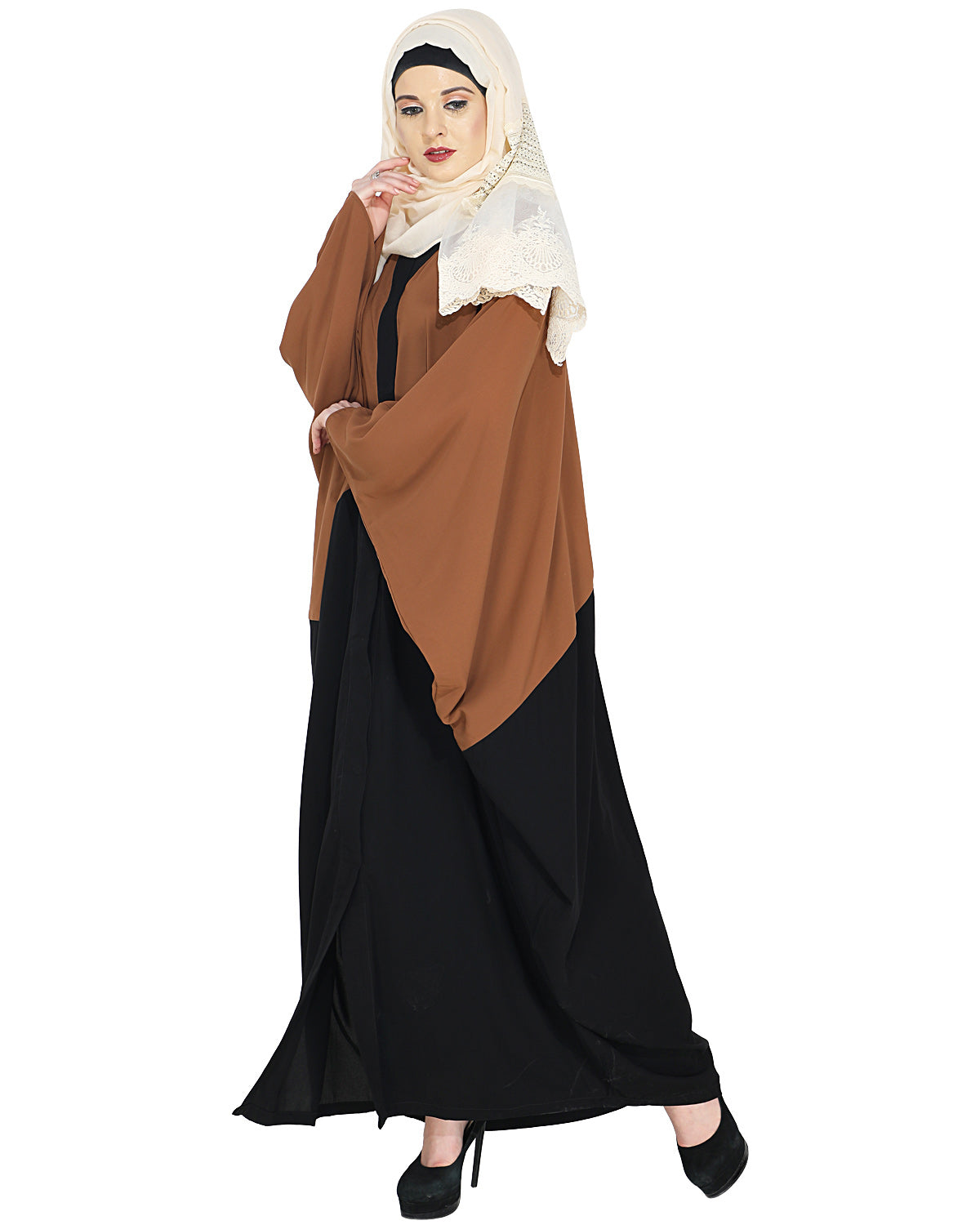 Deep Tan and Black Casual Kaftan Brown