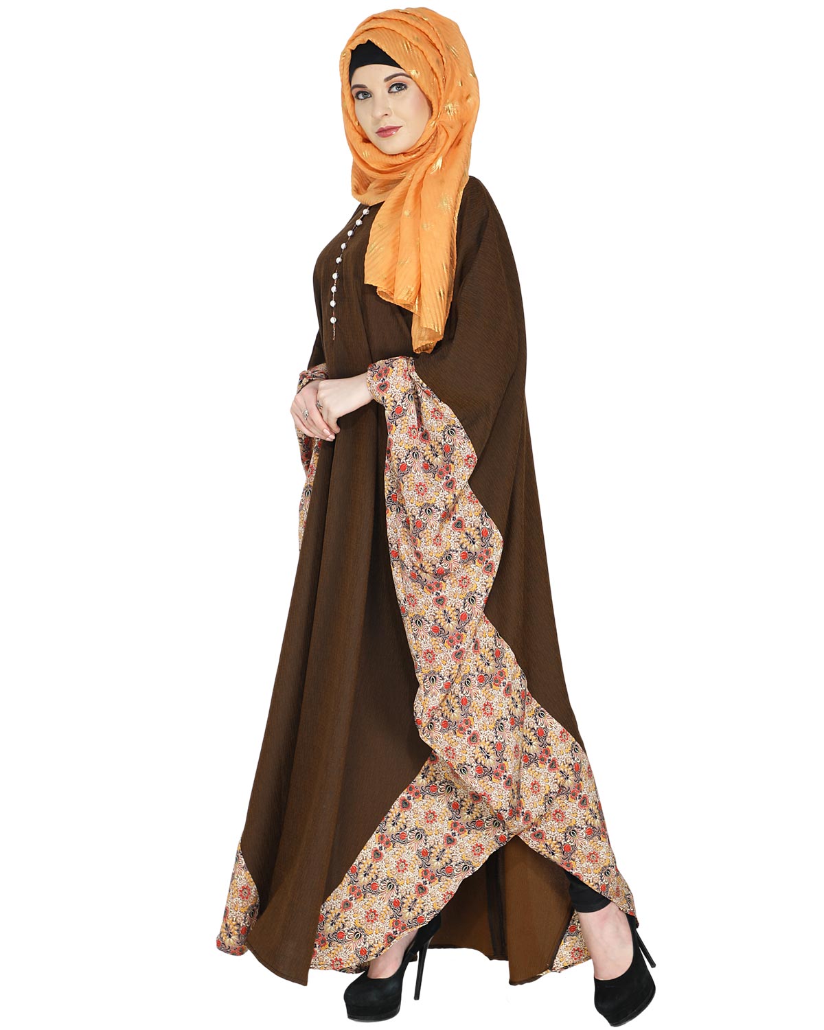 Floret Printed Dark Brown Kaftan Wine