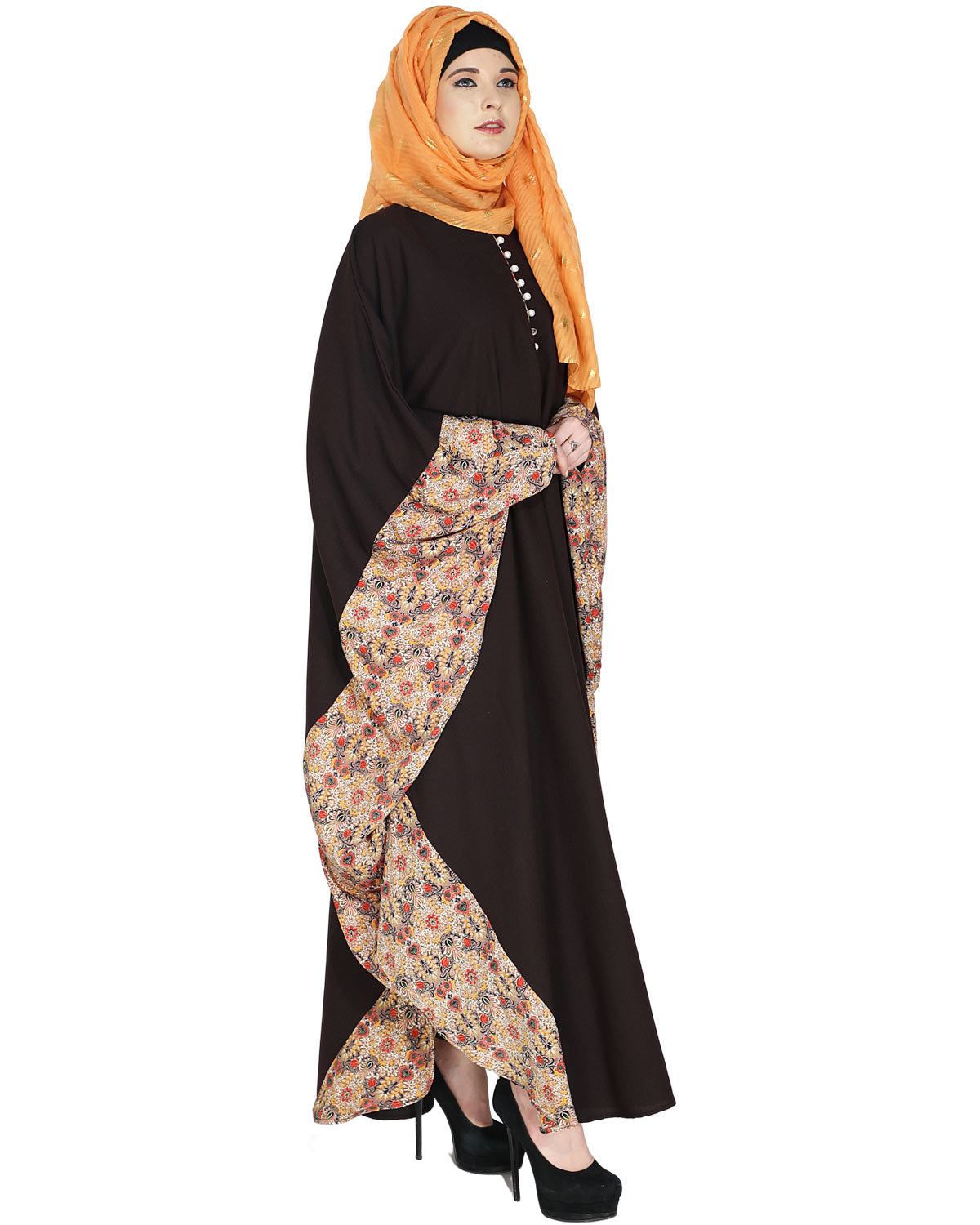 Floret Printed Dark Brown Kaftan Wine