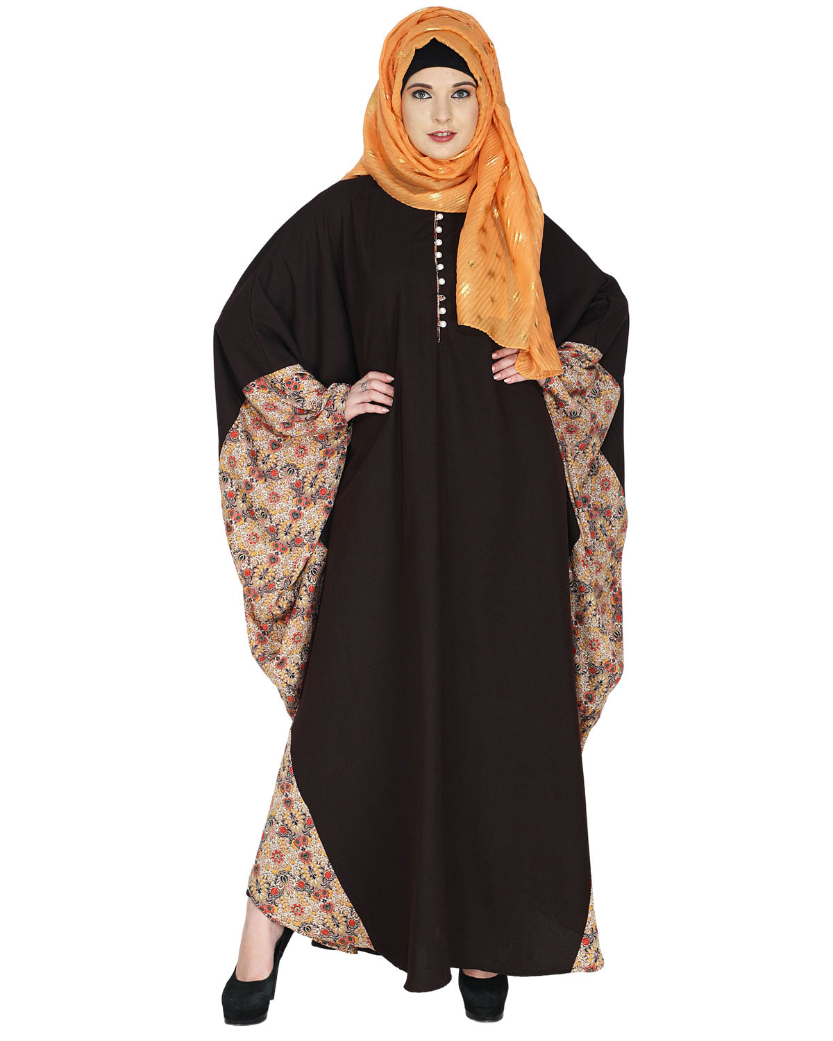 Floret Printed Dark Brown Kaftan Wine