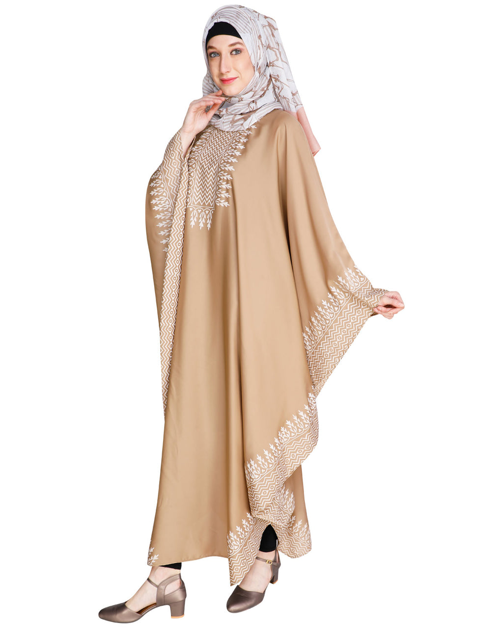 Block Printed Kaftan Beige