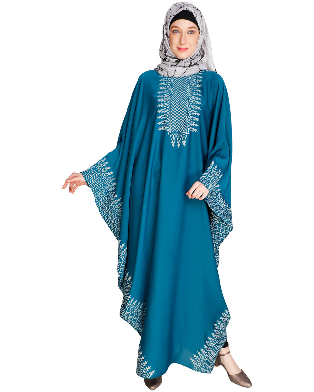Block Printed Kaftan Teal Green