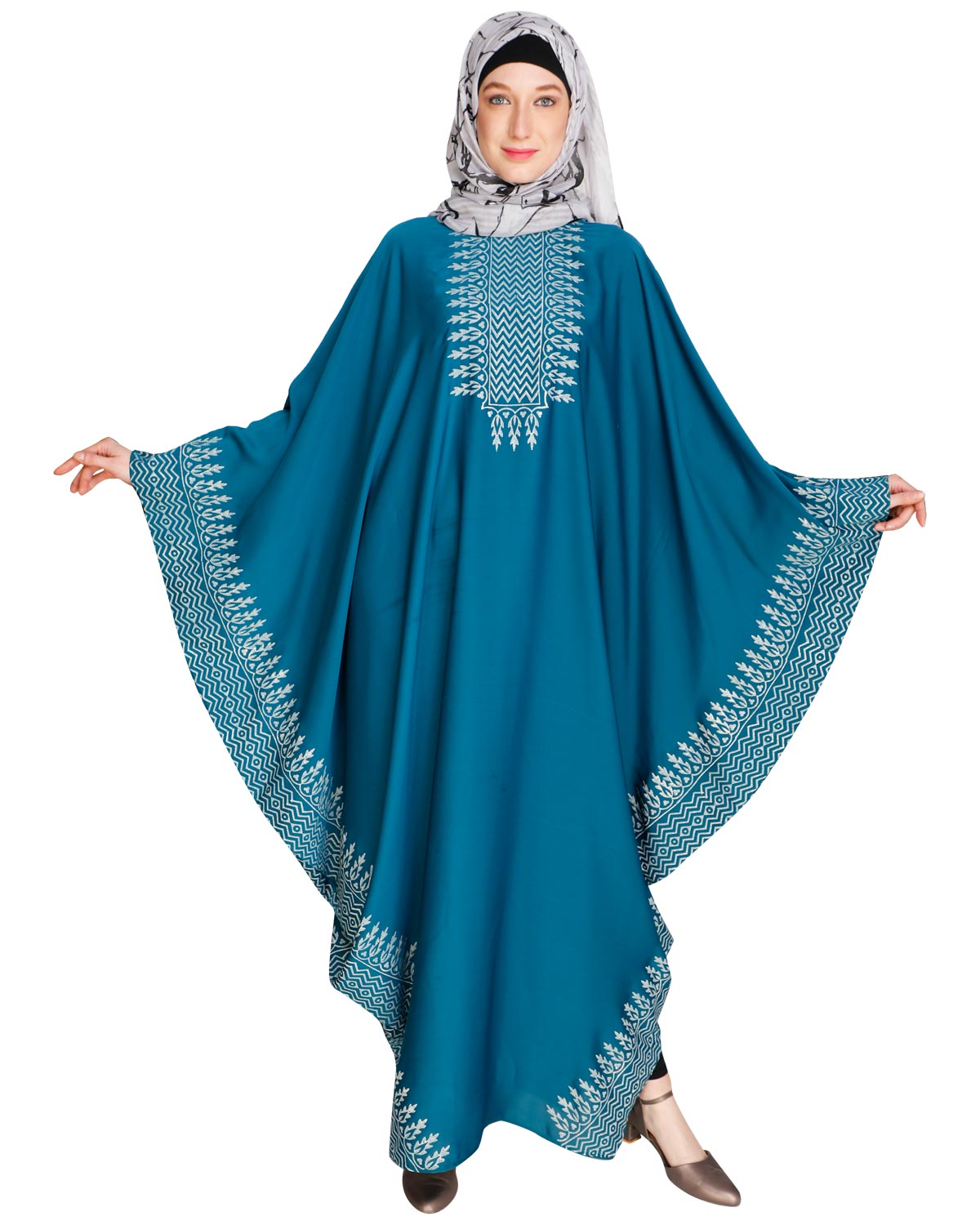 Block Printed Kaftan Teal Green