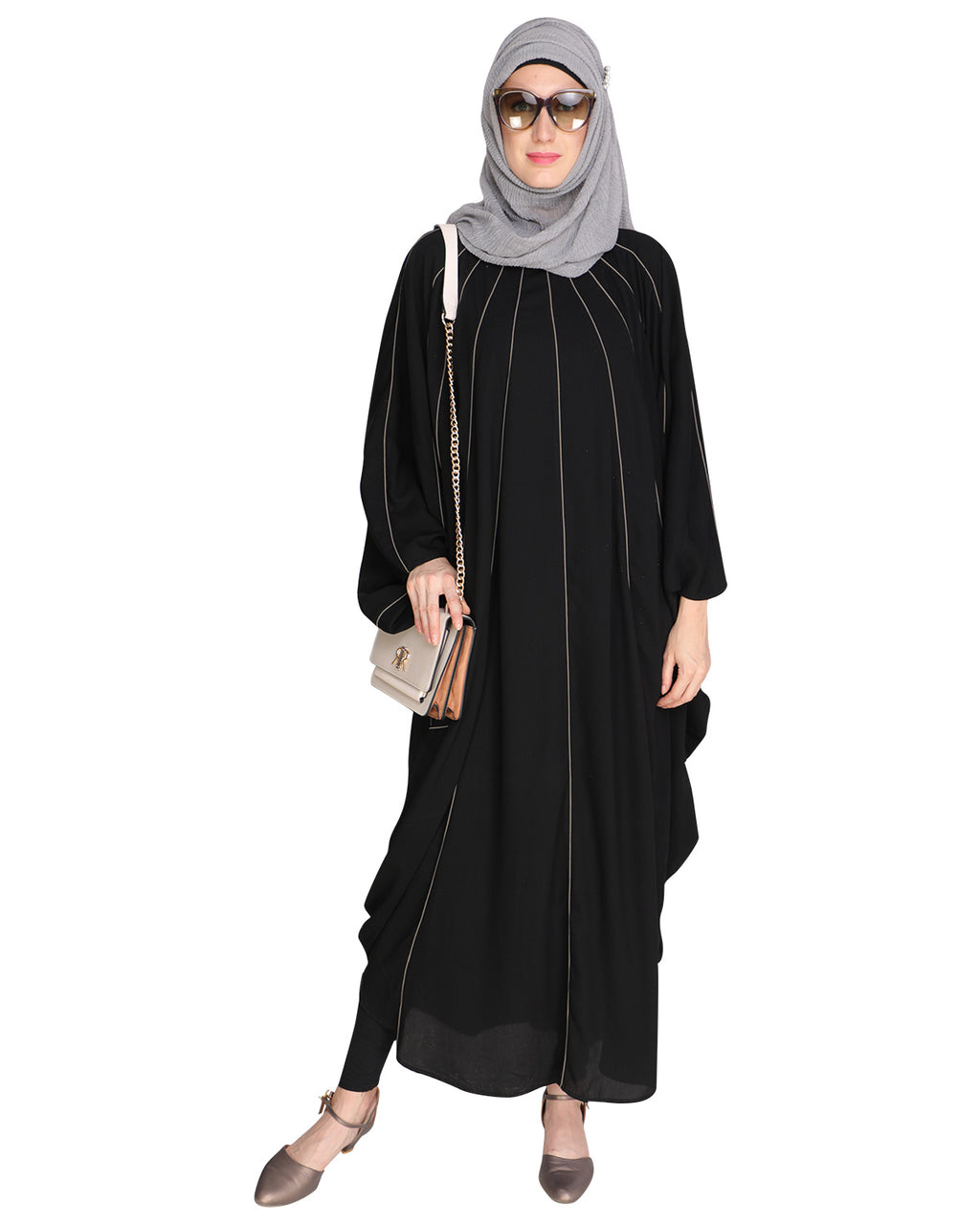 Sassy Panelled Black Kaftan Onion Pink