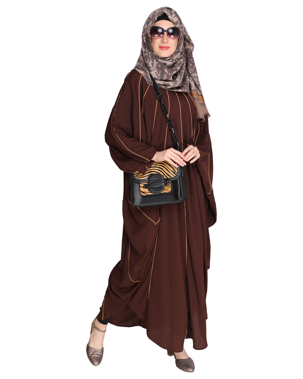 Sassy Panelled Black Kaftan Onion Pink
