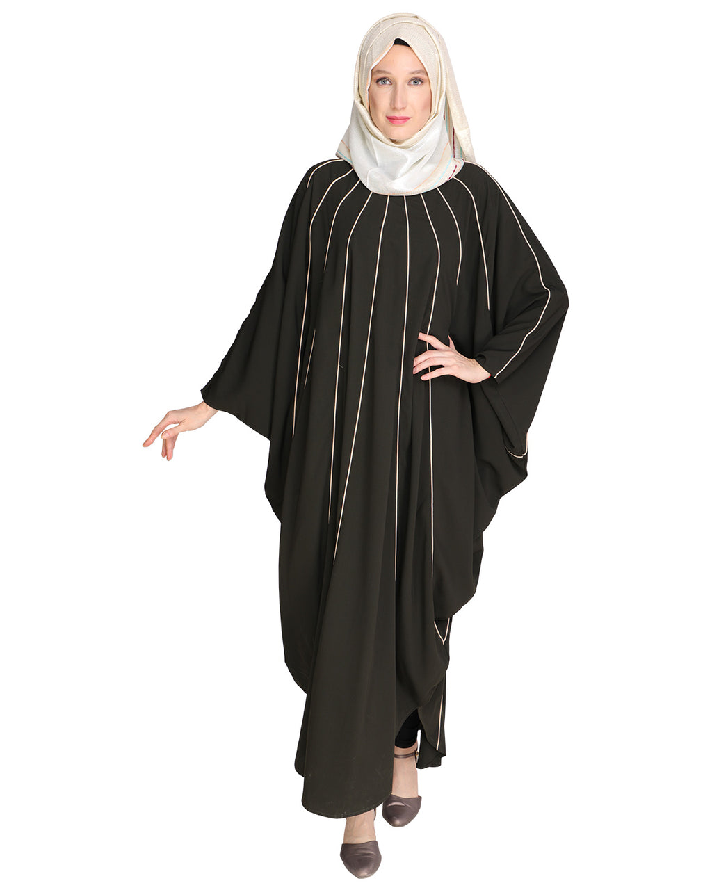 Sassy Panelled Black Kaftan Onion Pink