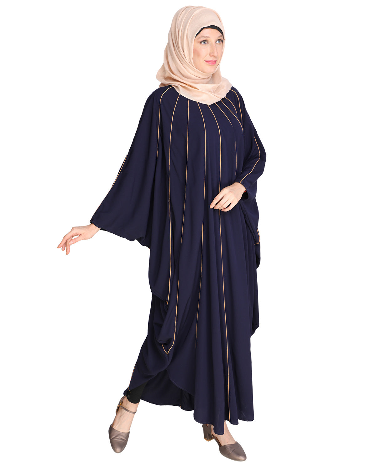 Sassy Panelled Black Kaftan Onion Pink