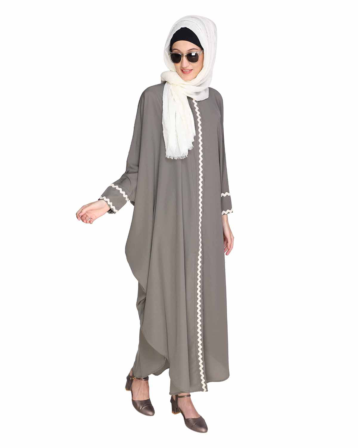 Lace Trim Black Kaftan Maroon