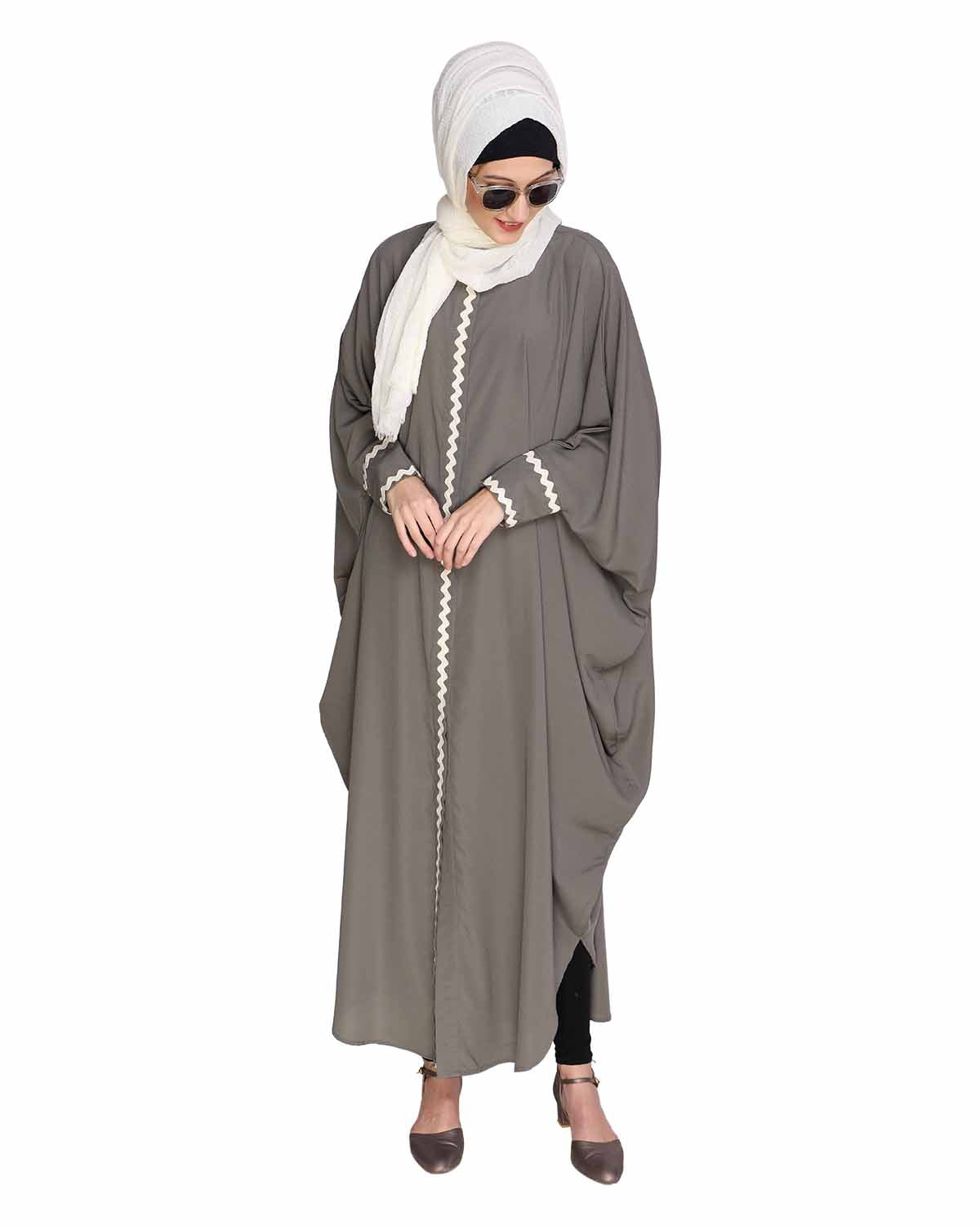 Lace Trim Black Kaftan Maroon