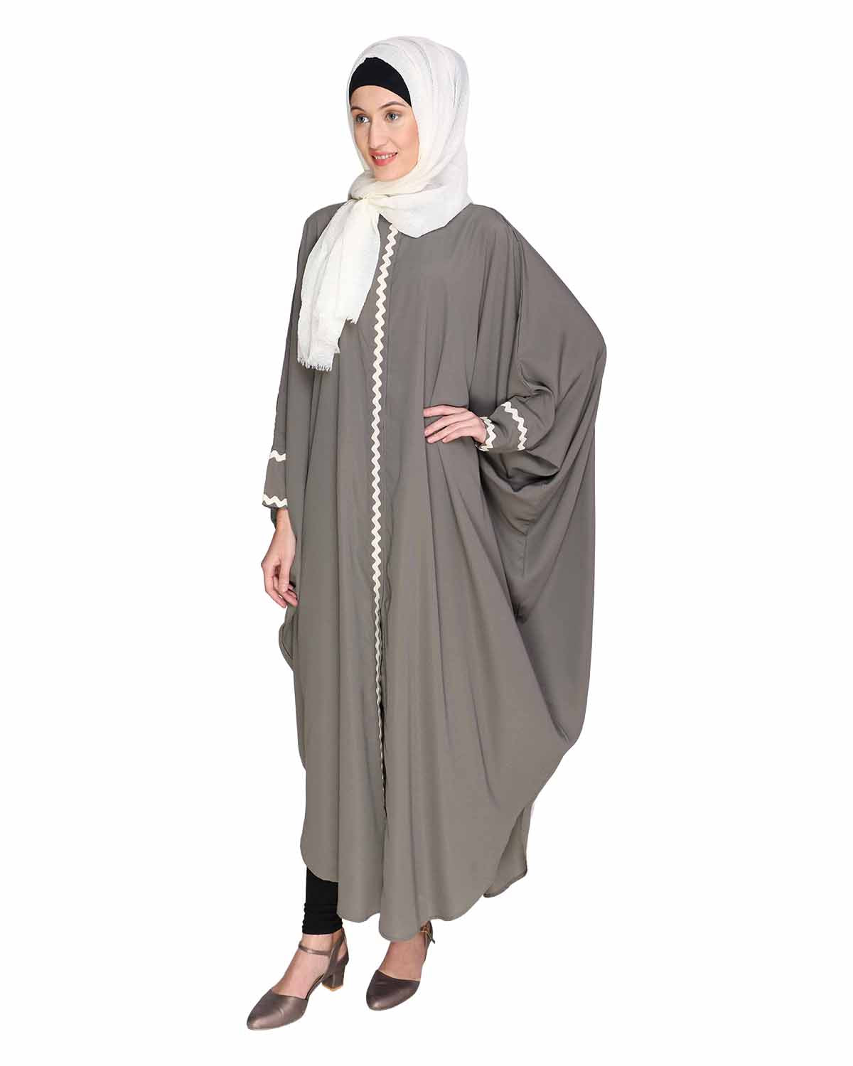 Lace Trim Black Kaftan Grey