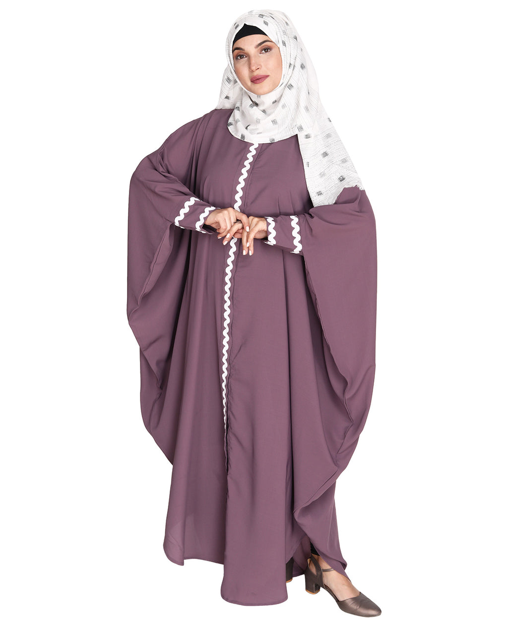 Lace Trim Black Kaftan Maroon