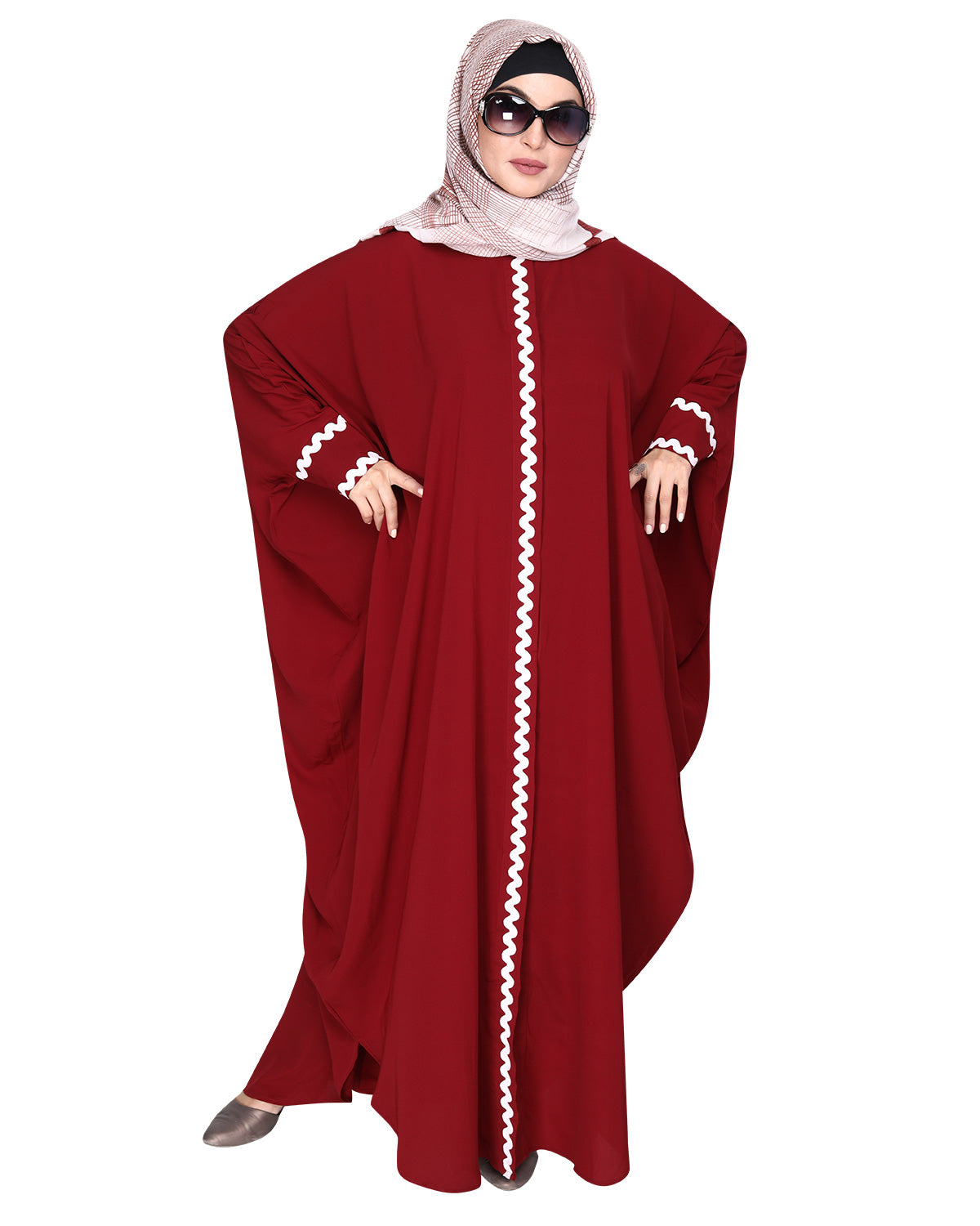 Lace Trim Black Kaftan Maroon