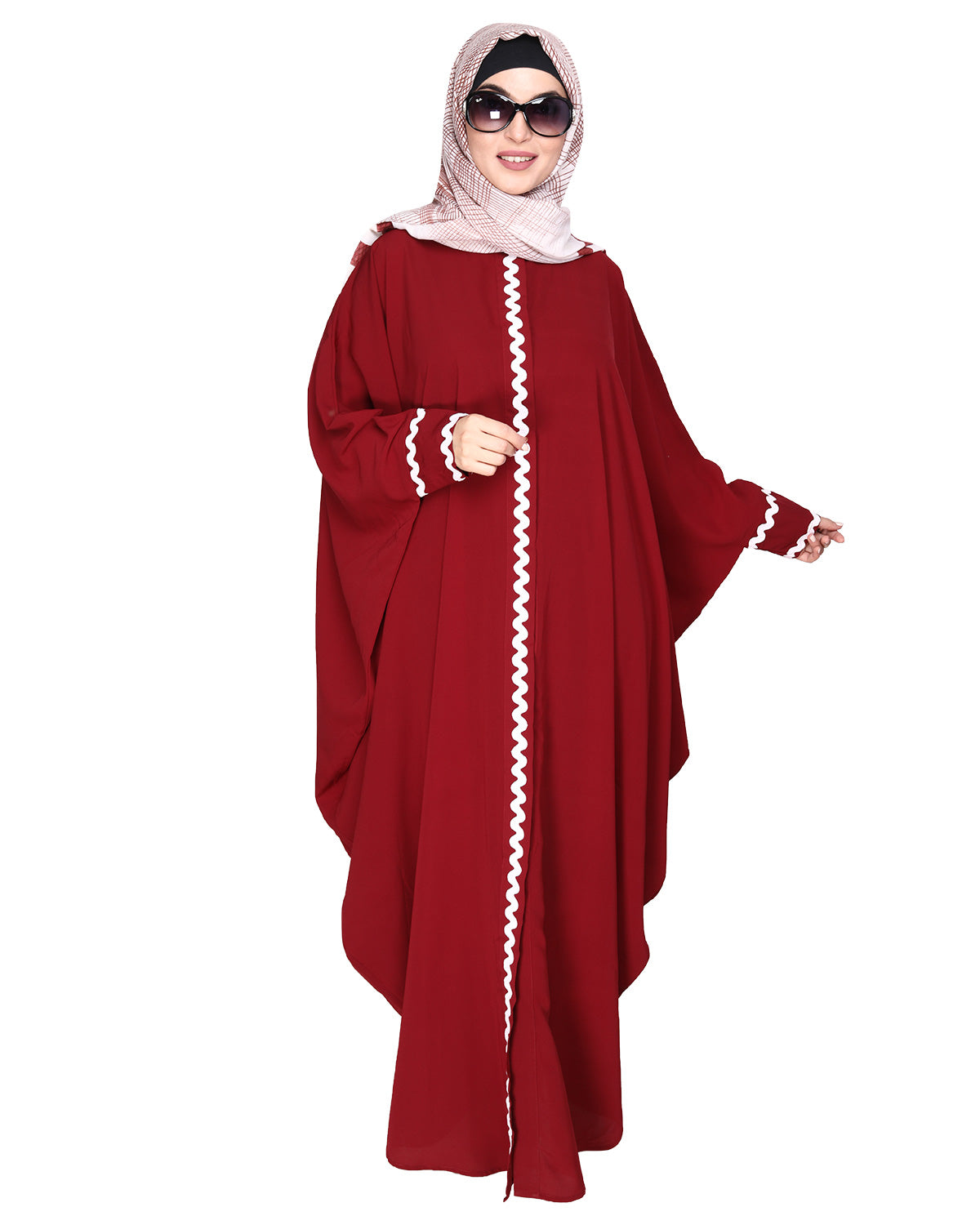 Lace Trim Black Kaftan Maroon