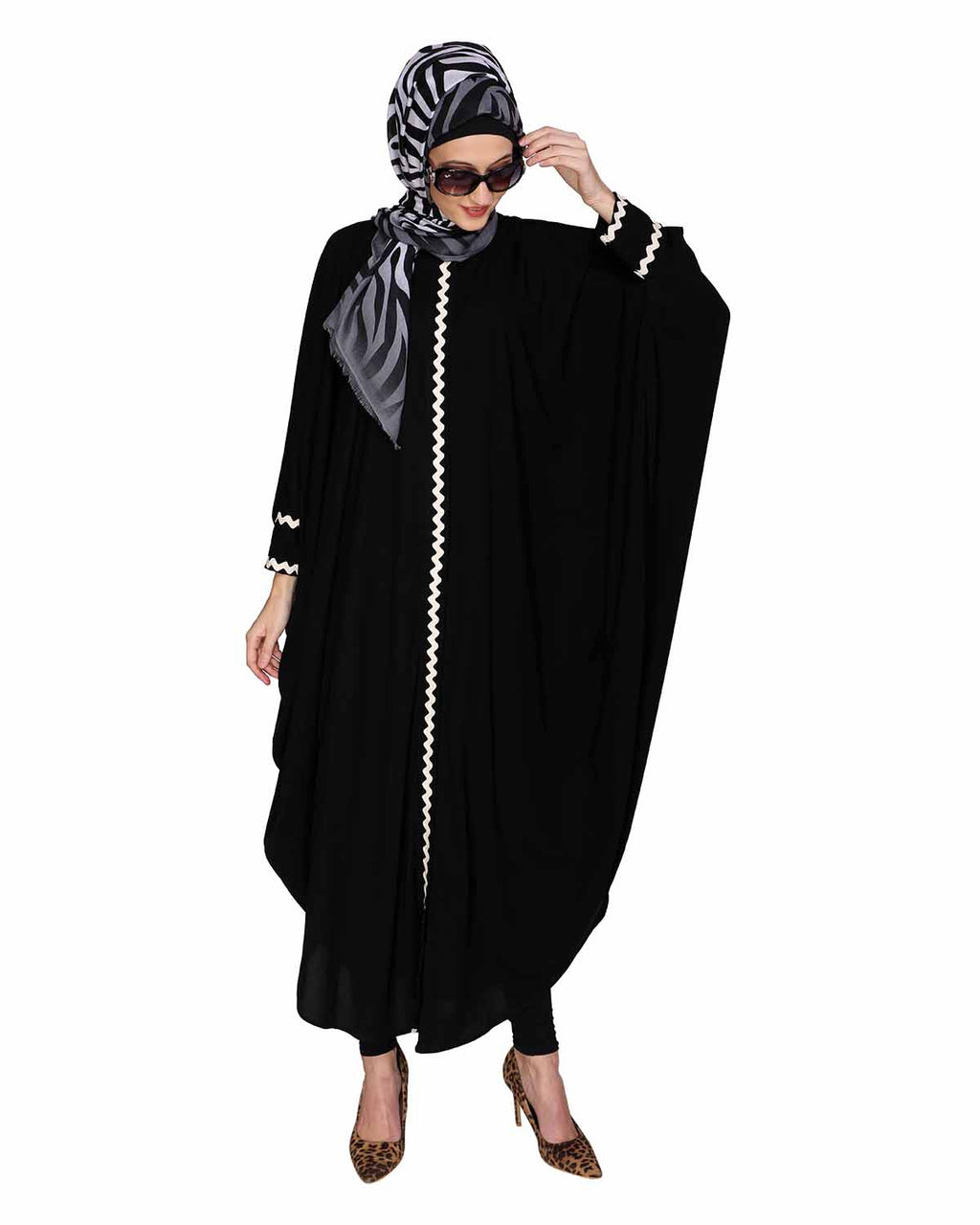 Lace Trim Black Kaftan Maroon