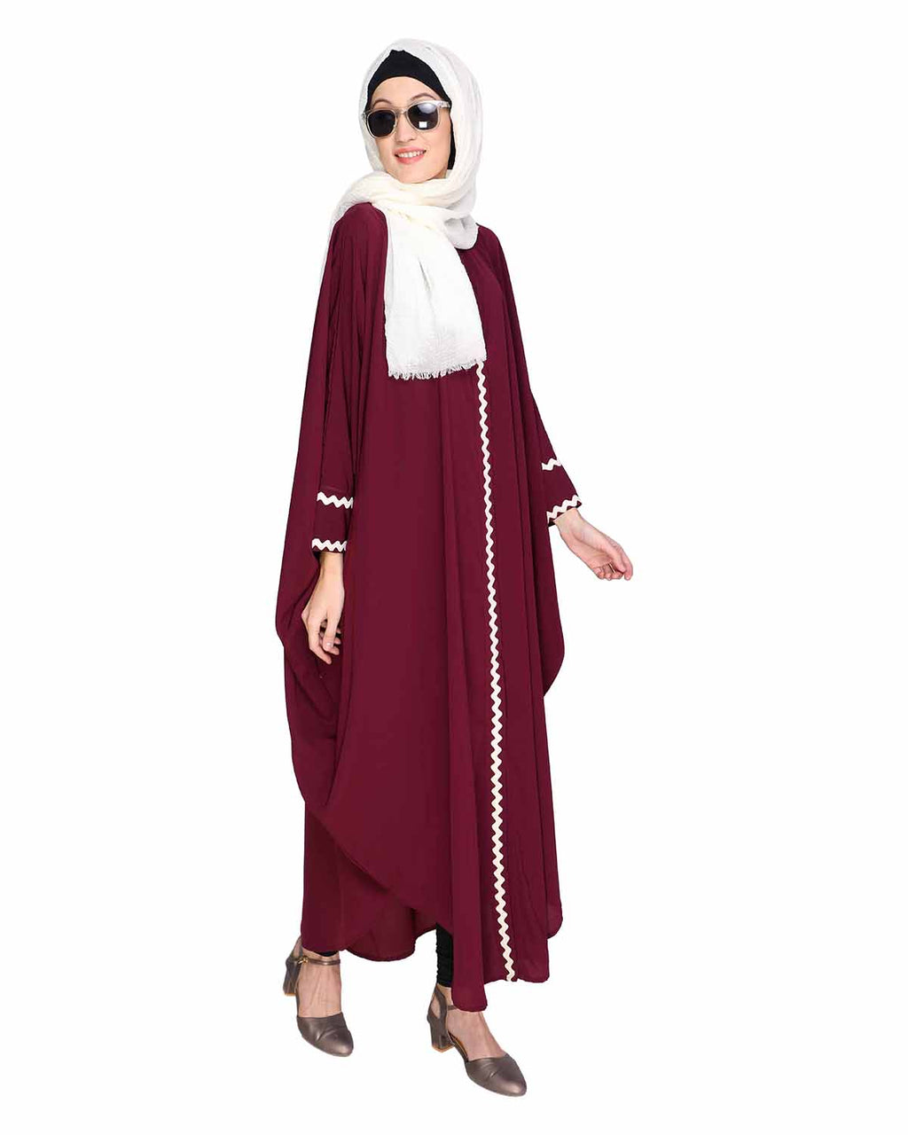 Lace Trim Black Kaftan Maroon