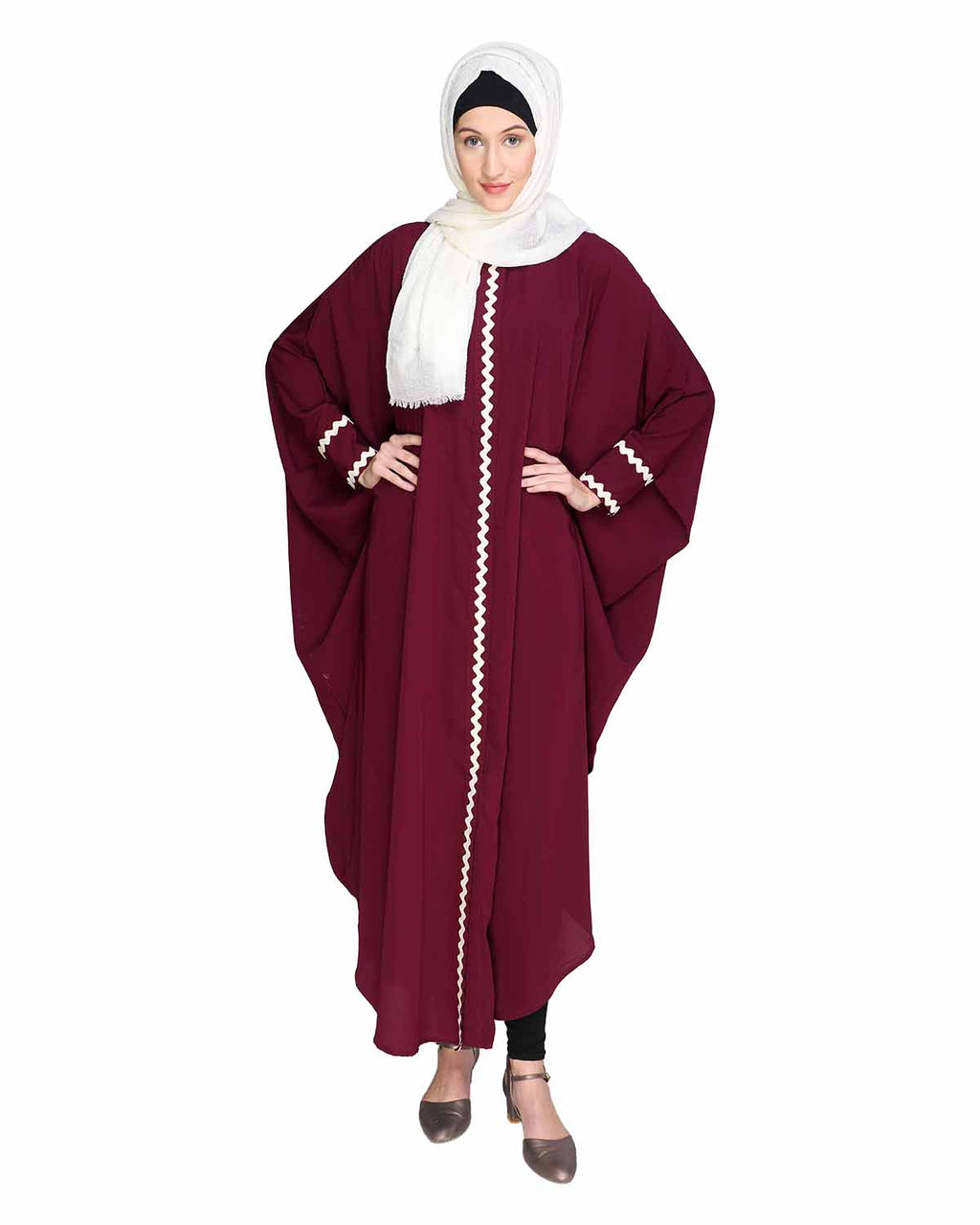 Lace Trim Black Kaftan Imperial Purple