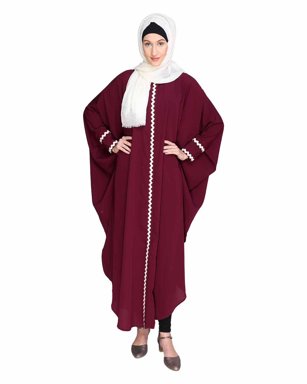 Lace Trim Black Kaftan Imperial Purple