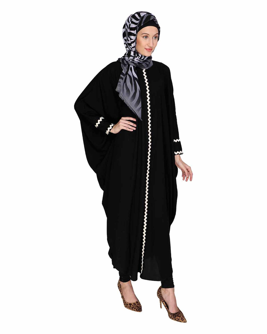 Lace Trim Black Kaftan Maroon