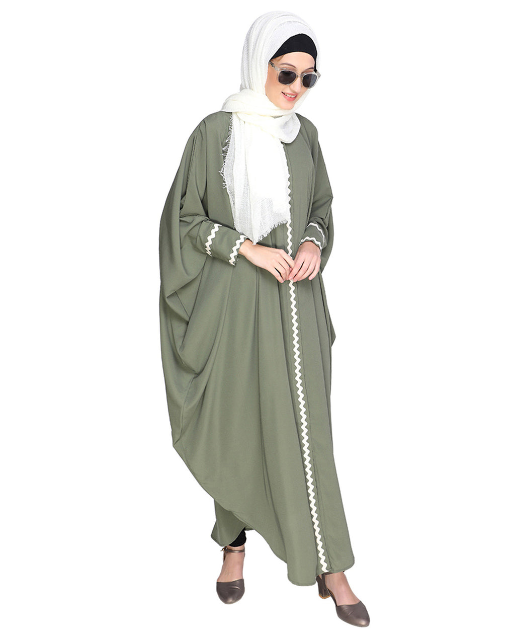 Lace Trim Black Kaftan Maroon