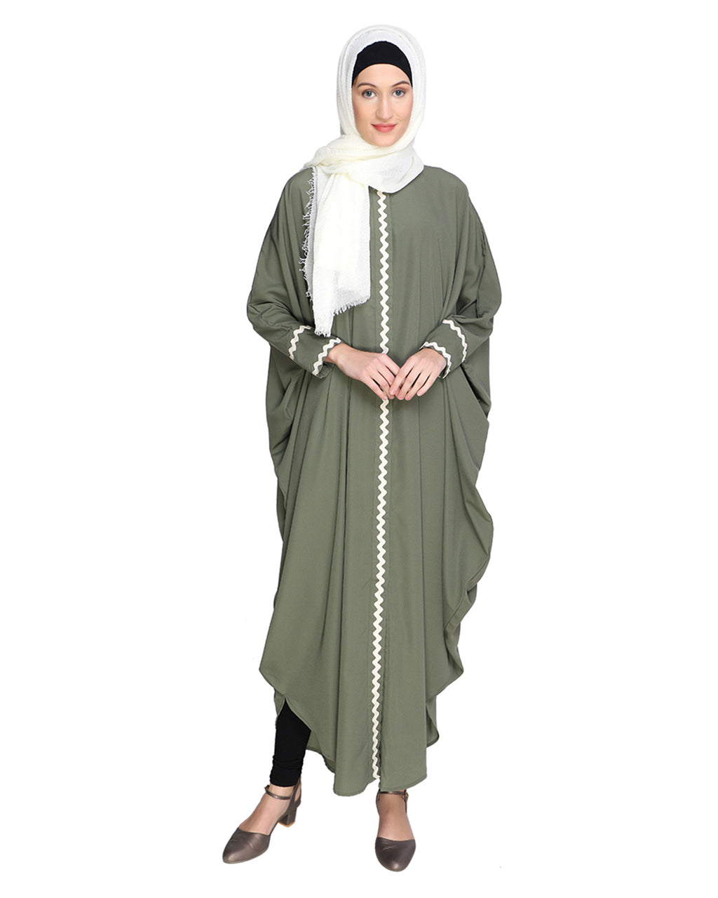 Lace Trim Black Kaftan Maroon