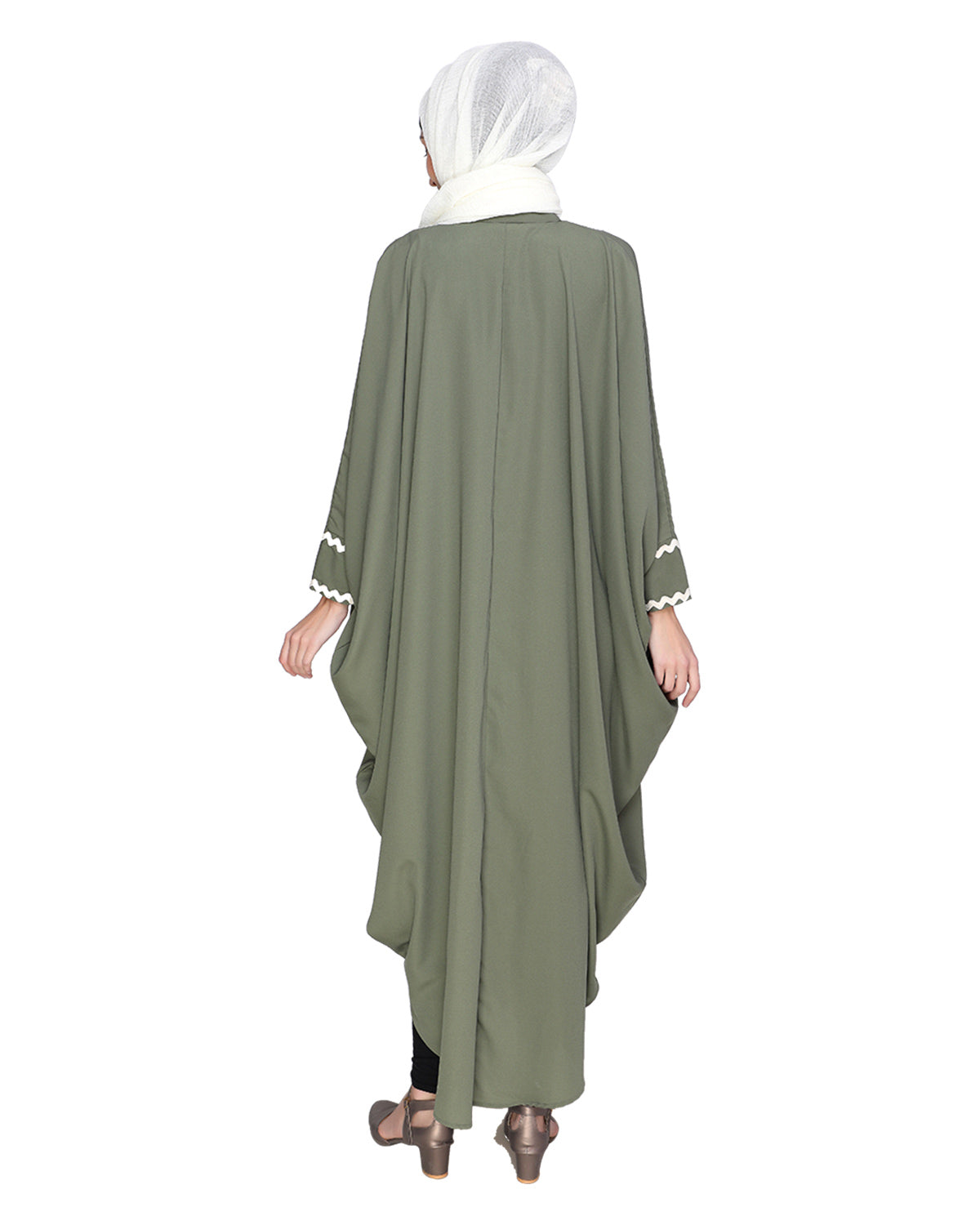 Lace Trim Black Kaftan Maroon
