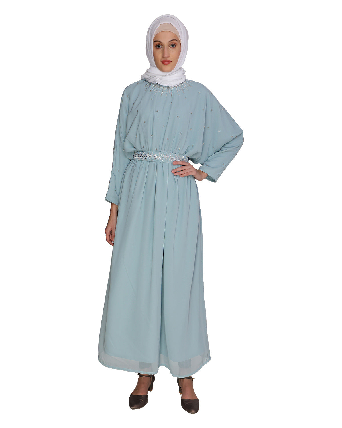 Intricate Handwork Light Green Kaftan Sea Green