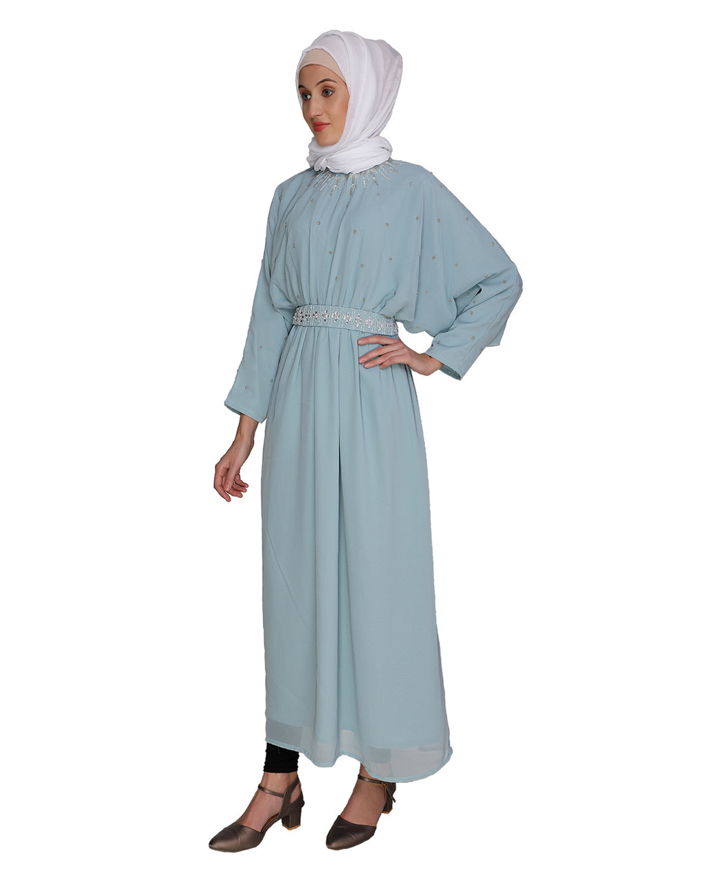Intricate Handwork Light Green Kaftan Sea Green