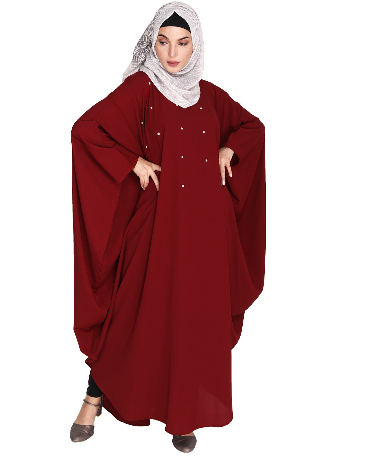 Jazzy Black Kaftan with beaded Embroidery Maroon
