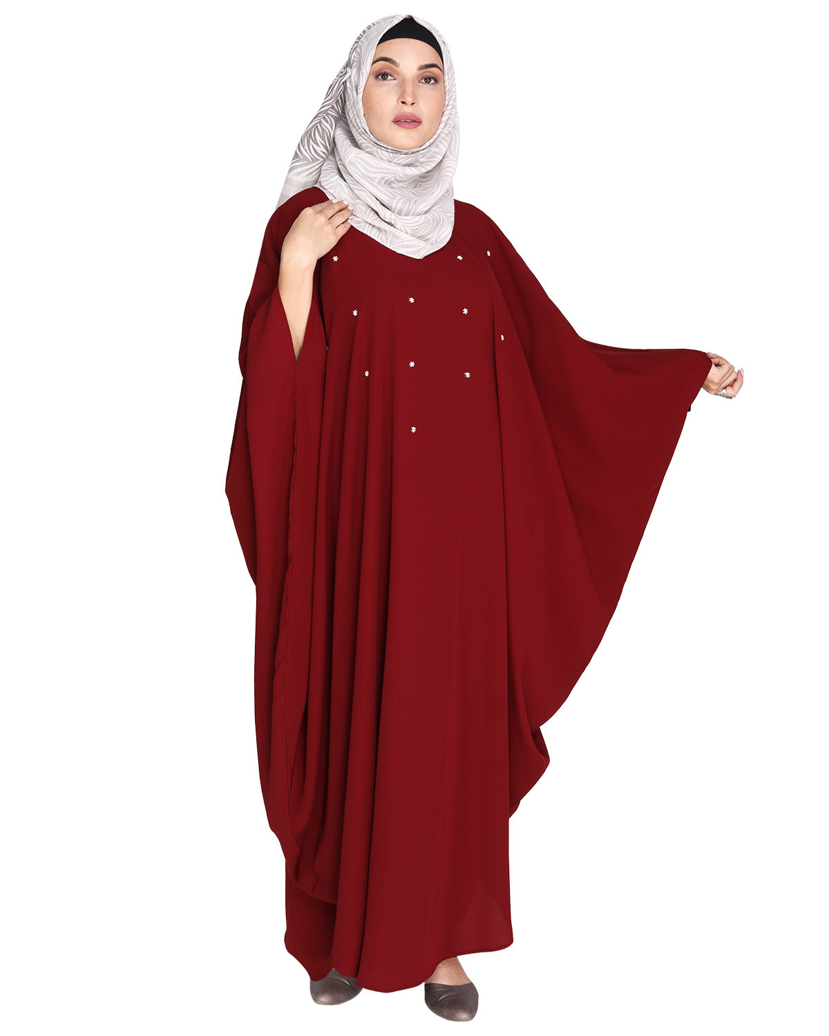 Jazzy Black Kaftan with beaded Embroidery Maroon