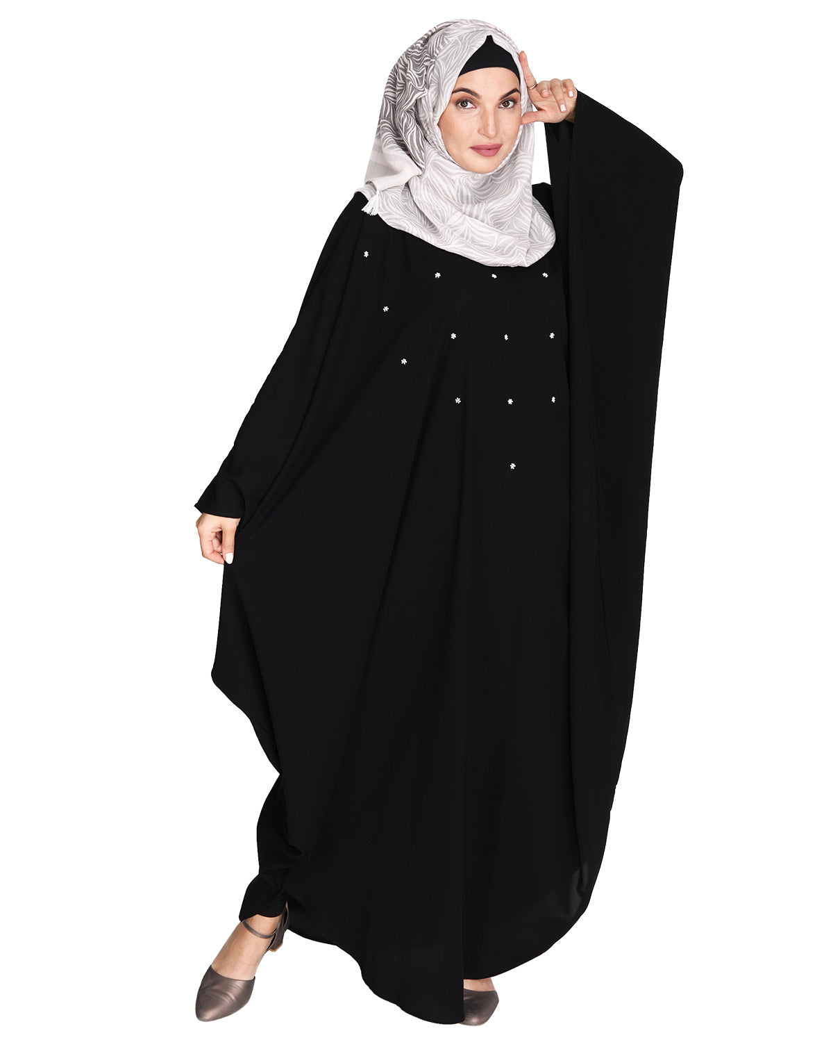 Jazzy Black Kaftan with beaded Embroidery Maroon