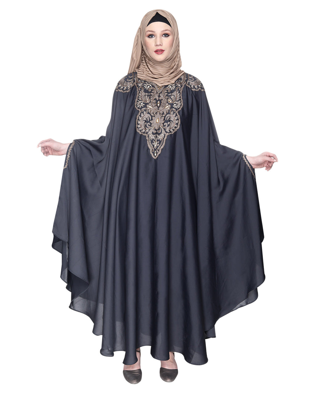 Extravagant Single Layered Dark Brown Luxury Kaftan Dark Grey